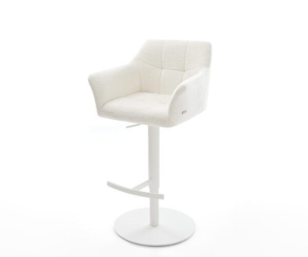 Barová stolička Yulo-Flex bouclé mäkký béžová otočná podstava výškovo nastaviteľná kov biela