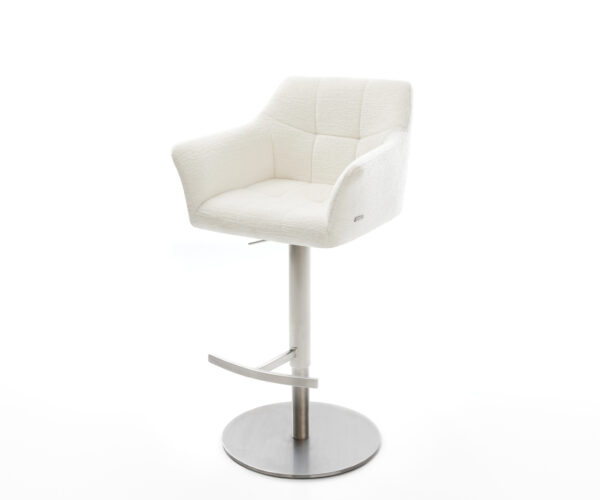 Barová stolička Yulo-Flex bouclé mäkký béžová otočná podstava výškovo nastaviteľná nerezová oceľ strieborno sivá