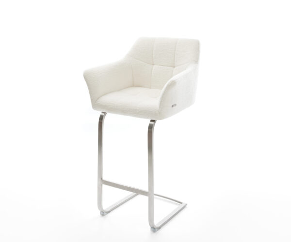 Barová stolička Yulo-Flex bouclé mäkký béžová konzolová podstava plochá nerezová oceľ strieborná