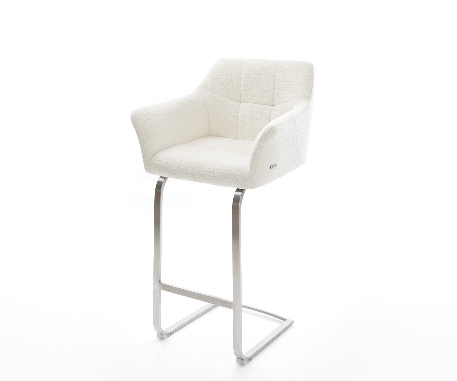 Barová stolička Yulo-Flex bouclé mäkký béžová konzolová podstava plochá nerezová oceľ strieborná