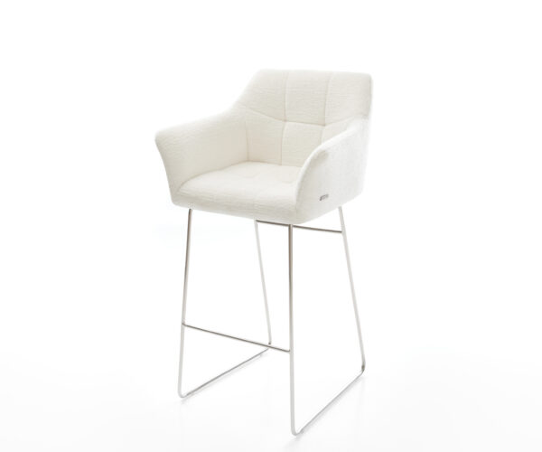 Barová stolička Yulo-Flex bouclé mäkký béžová tenká podstava nerezová oceľ strieborno-šedá