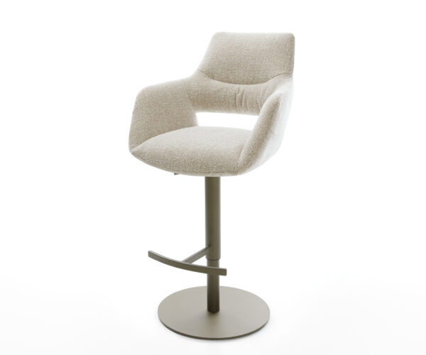 Barová stolička Yago-Flex tkanina mäkká béžová otočná podstava výškovo nastaviteľná kov titánová vrecková pružina