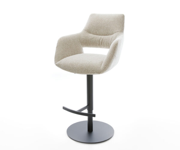 Barová stolička Yago-Flex tkanina mäkká béžová otočná podstava výškovo nastaviteľná kov čierna vrecková pružina
