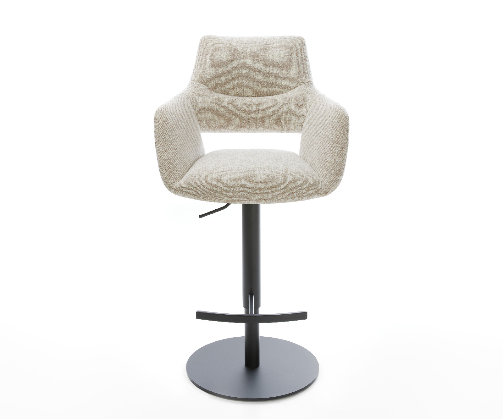 Barová stolička Yago-Flex tkanina mäkká béžová otočná podstava výškovo nastaviteľná kov čierna vrecková pružina - Image 2