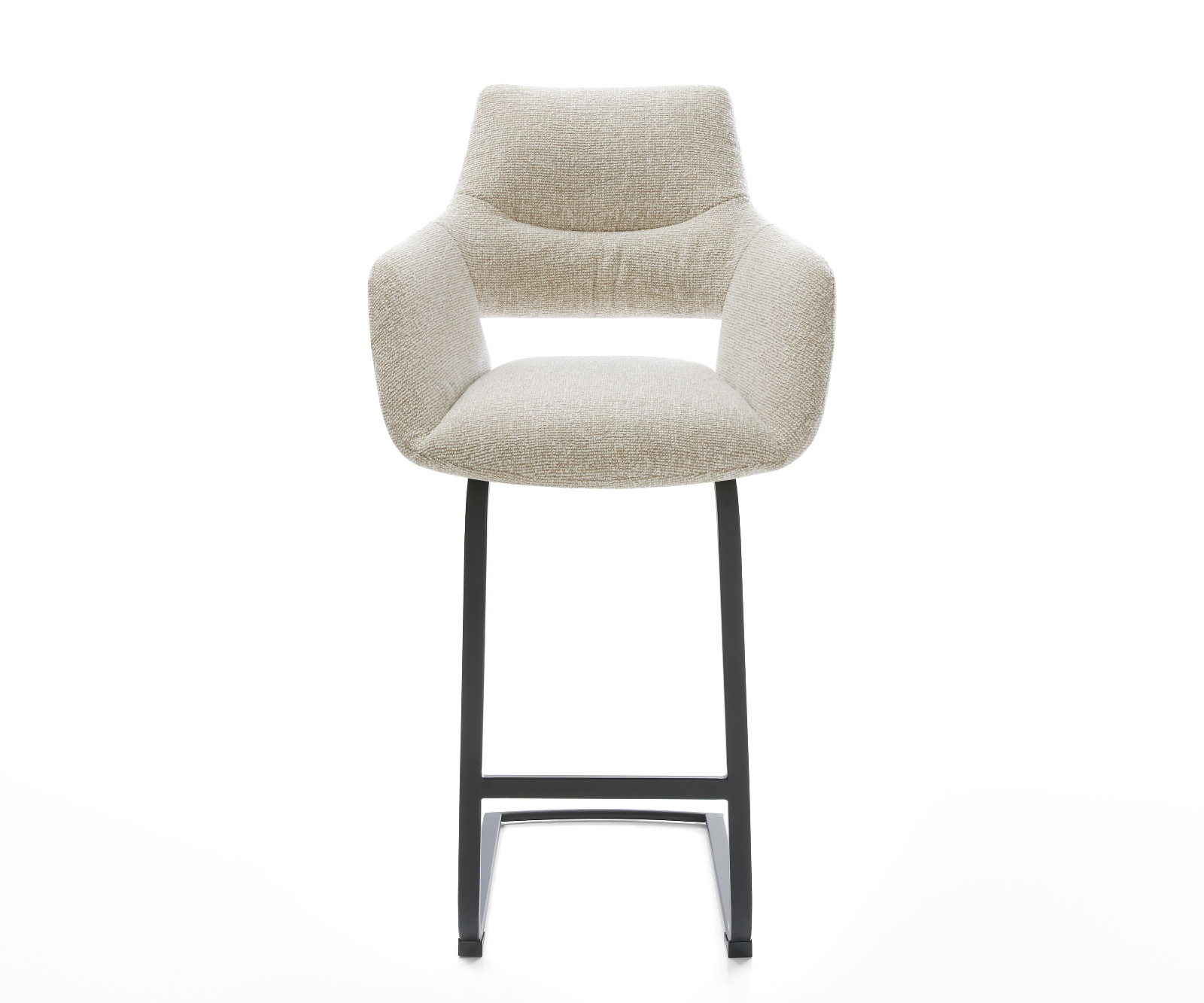 Barová stolička Yago-Flex tkanina mäkká béžová konzolová podstava plochý kov čierna vrecková pružina - Image 2