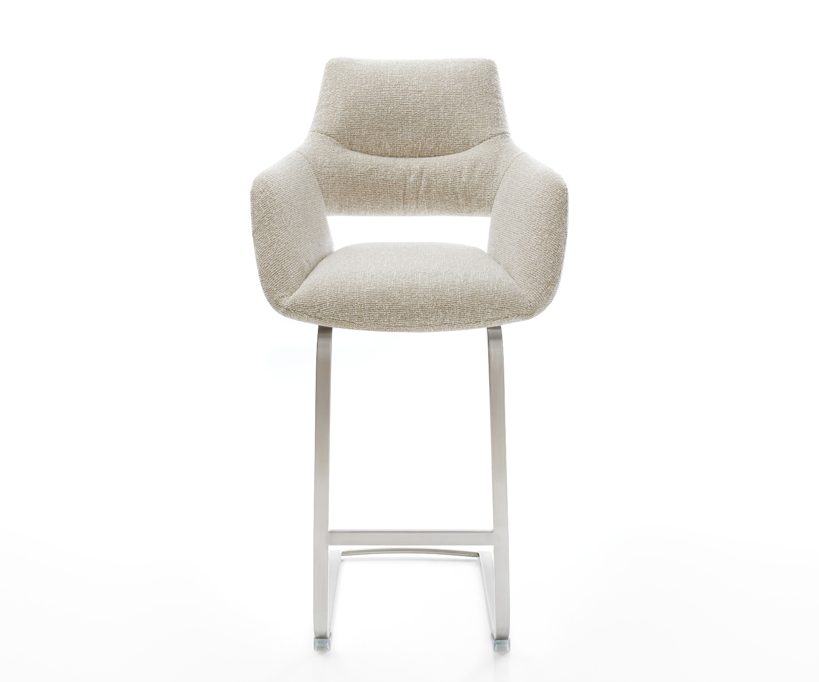 Barová stolička Yago-Flex tkanina mäkká béžová konzolová podstava plochá nerezová oceľ strieborná vrecková pružina - Image 2