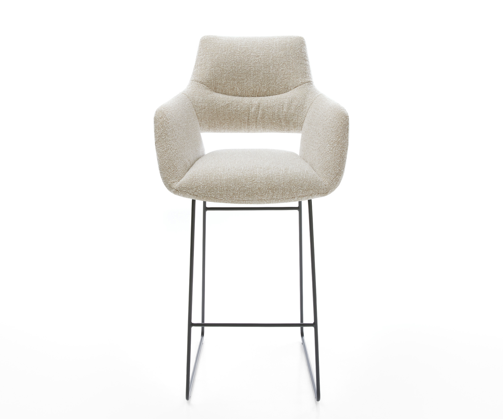 Barová stolička Yago-Flex tkanina mäkká béžová tenká podstava kov čierna vrecková pružina - Image 2