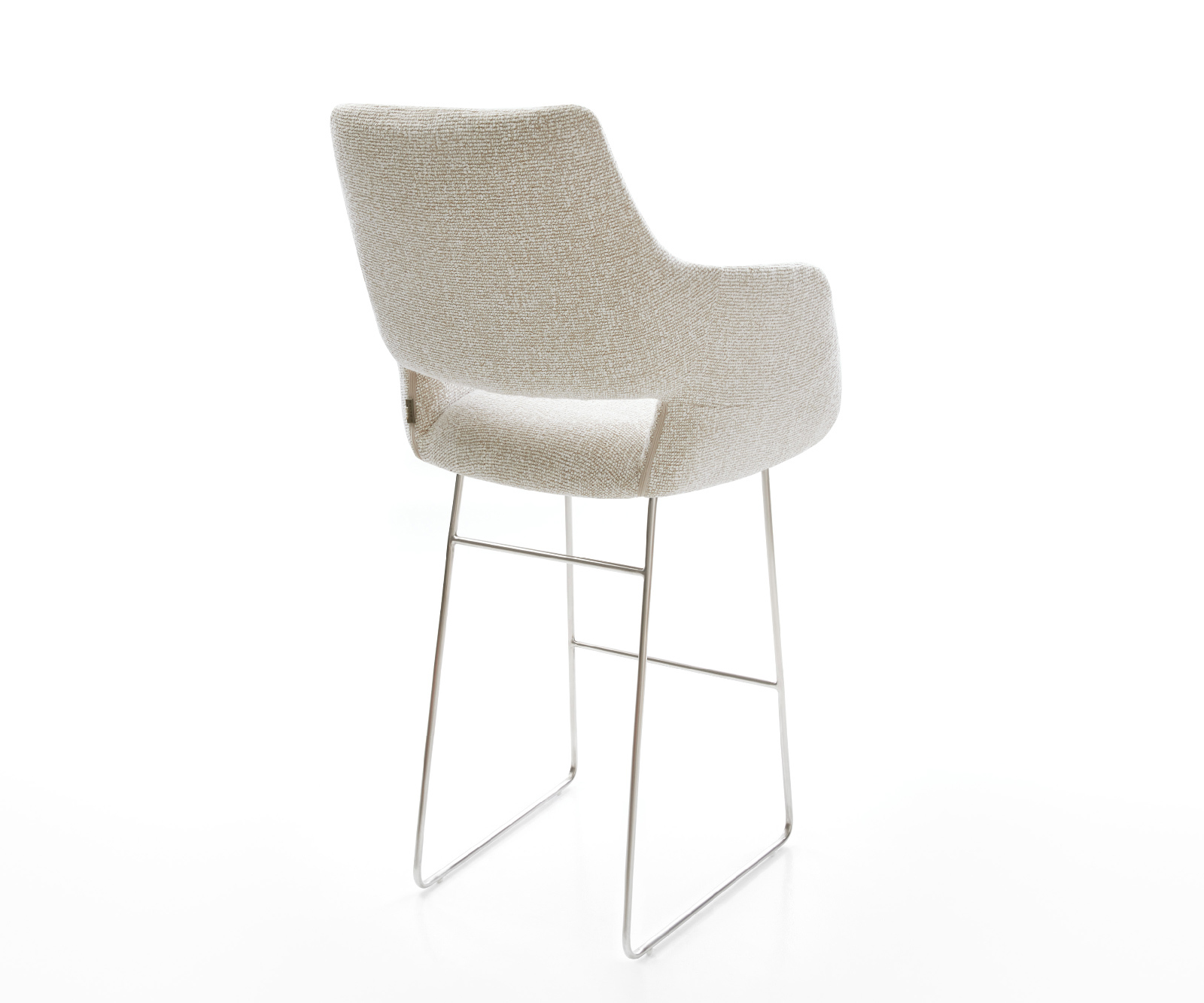 Barová stolička Yago-Flex tkanina mäkká béžová tenká podstava nerezová oceľ strieborná vrecková pružina - Image 5