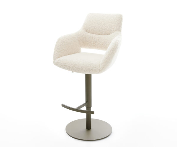Barová stolička Yago-Flex teddy látka béžová otočná podstava výškovo nastaviteľná kov titánová vrecková pružina