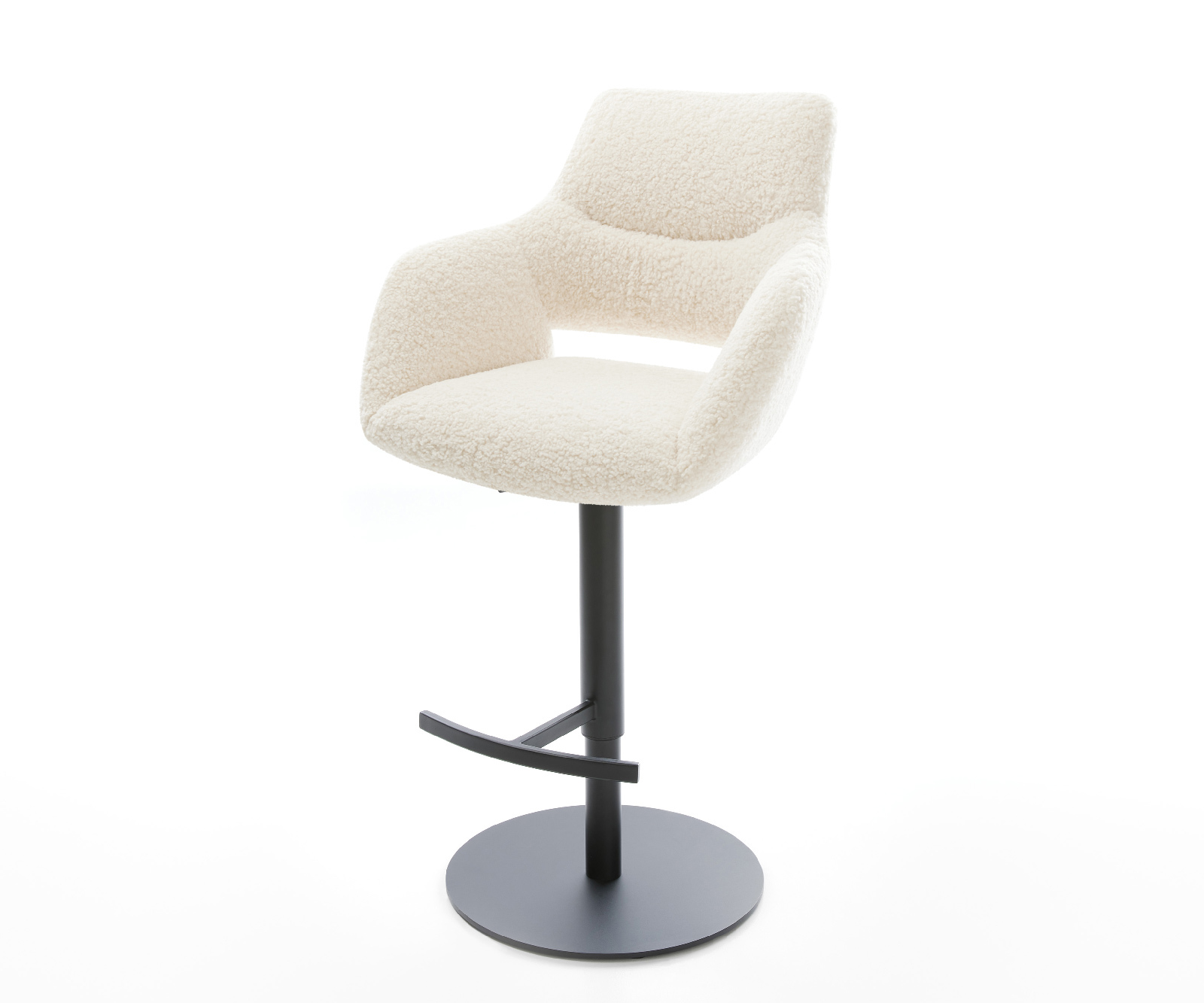 Barová stolička Yago-Flex teddy látka béžová otočná podstava výškovo nastaviteľná kov čierna vrecková pružina