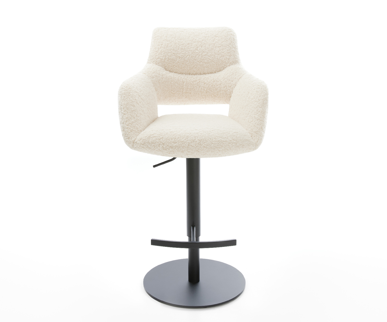 Barová stolička Yago-Flex teddy látka béžová otočná podstava výškovo nastaviteľná kov čierna vrecková pružina - Image 2