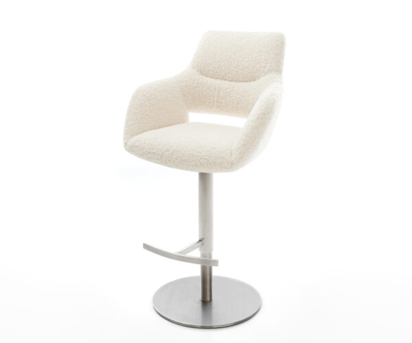Barová stolička Yago-Flex teddy látka béžová otočná podstava výškovo nastaviteľná nerezová oceľ strieborno sivá vrecková pružina