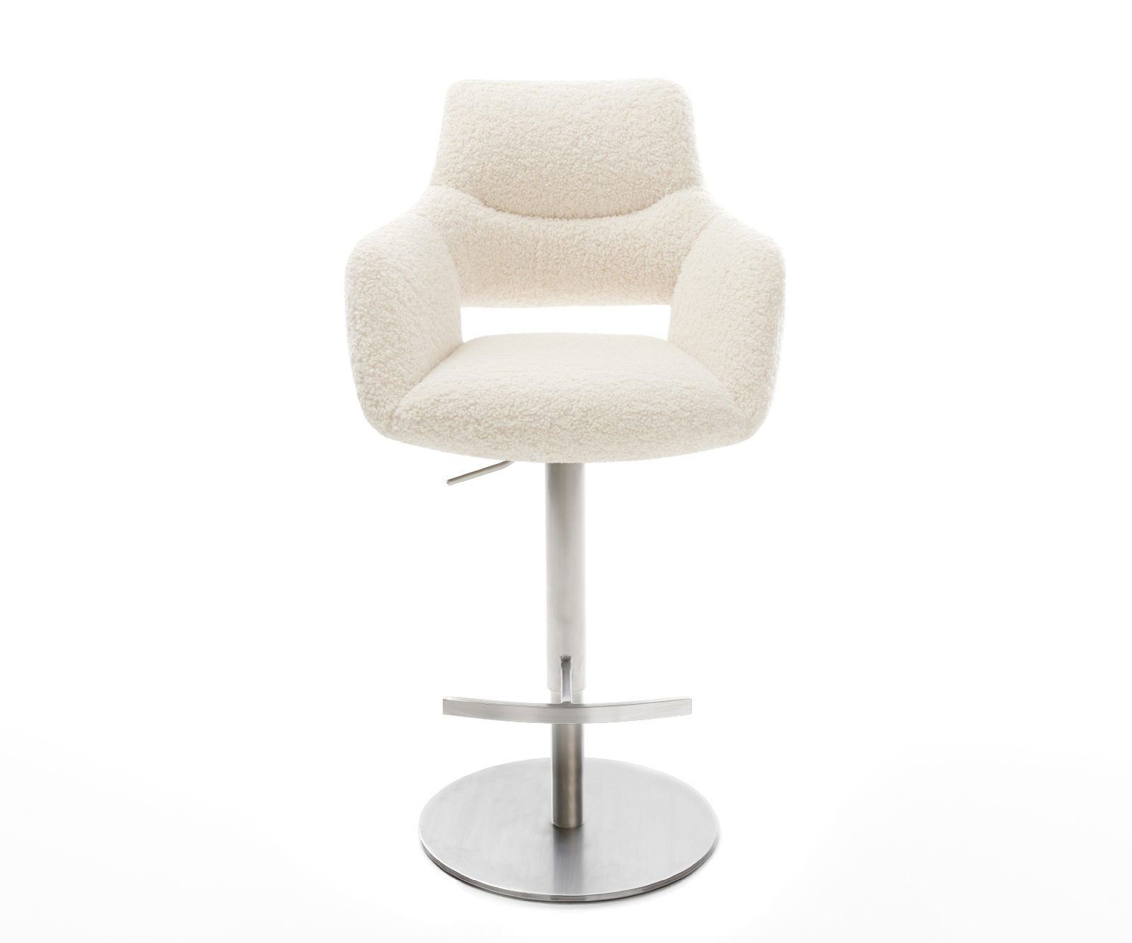 Barová stolička Yago-Flex teddy látka béžová otočná podstava výškovo nastaviteľná nerezová oceľ strieborno sivá vrecková pružina - Image 2