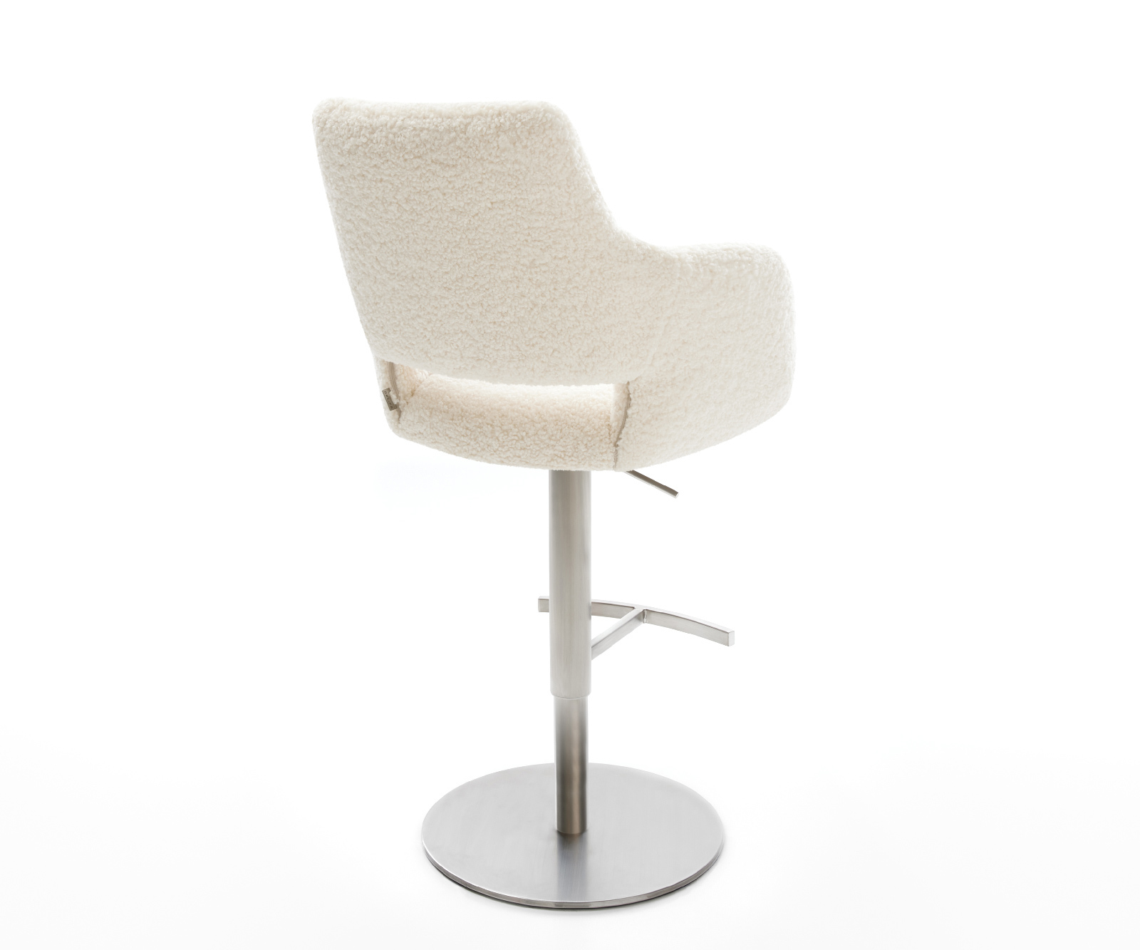 Barová stolička Yago-Flex teddy látka béžová otočná podstava výškovo nastaviteľná nerezová oceľ strieborno sivá vrecková pružina - Image 5