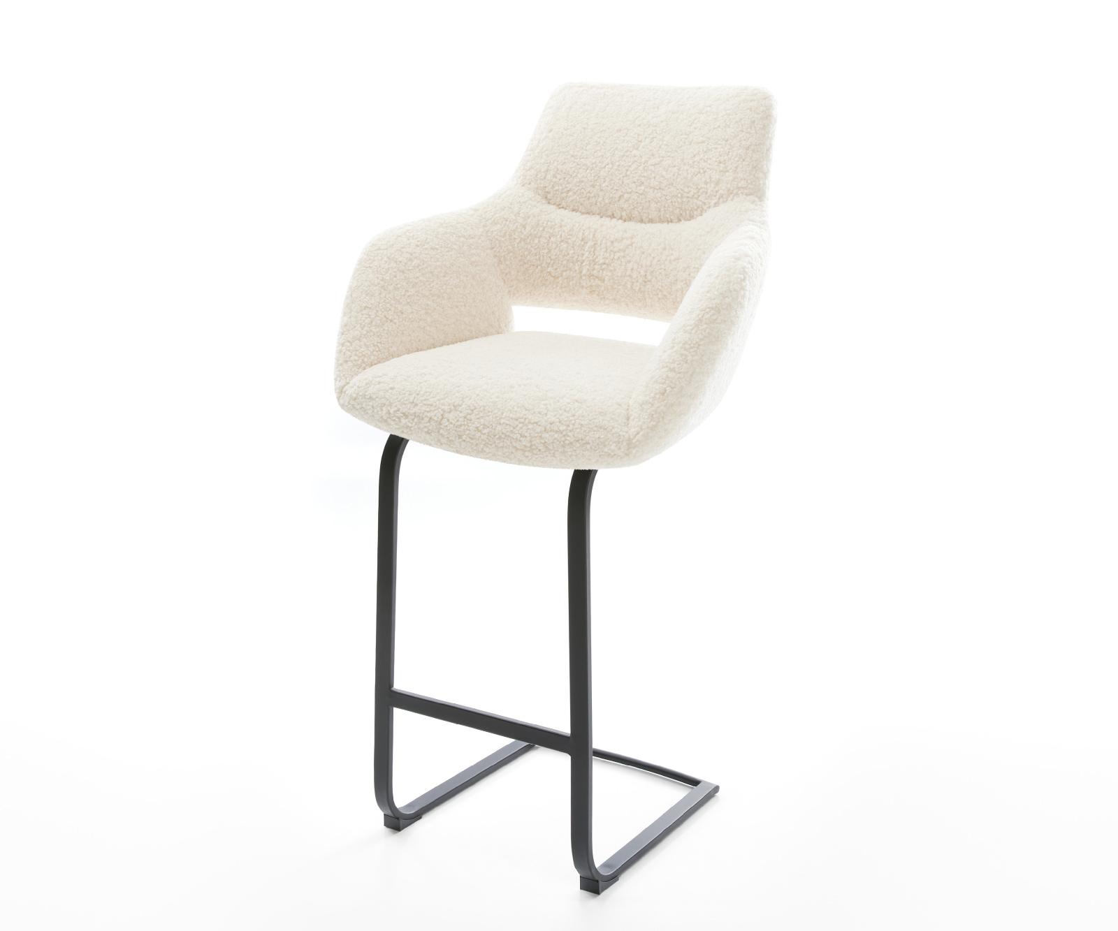 Barová stolička Yago-Flex teddy látka béžová konzolová podstava plochý kov čierna vrecková pružina