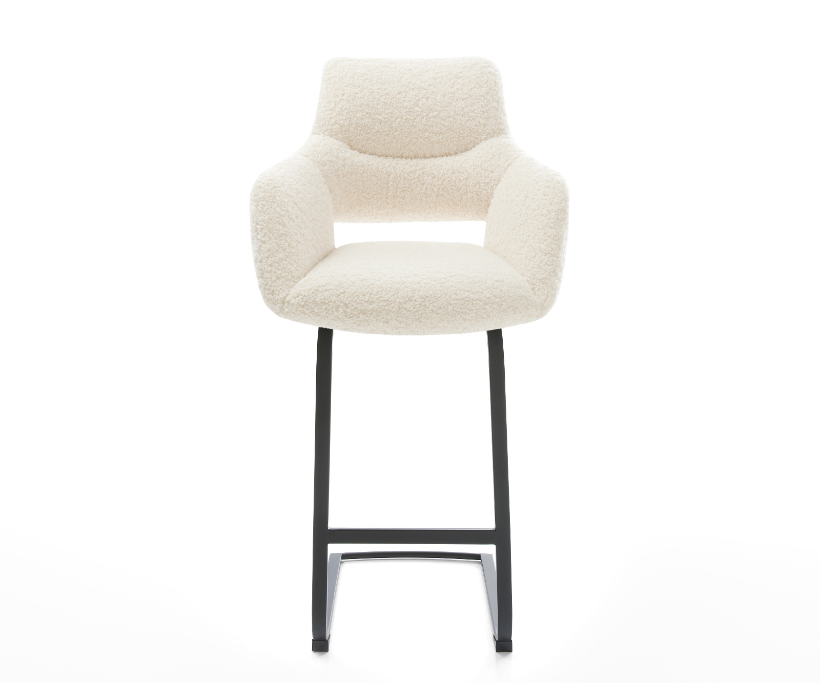 Barová stolička Yago-Flex teddy látka béžová konzolová podstava plochý kov čierna vrecková pružina - Image 2