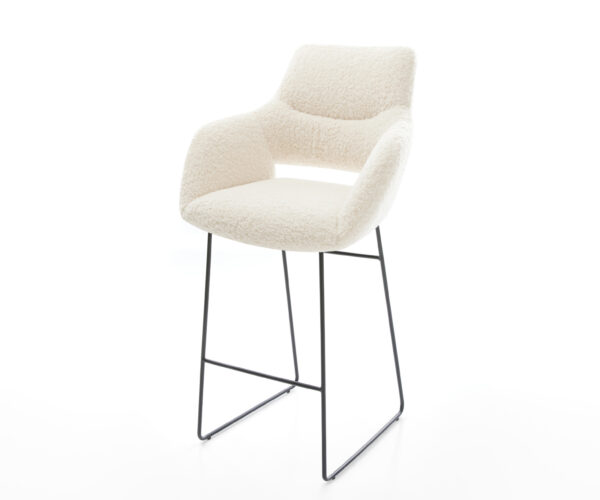 Barová stolička Yago-Flex teddy látka béžová kovová tenká podstava čierna vrecková pružina