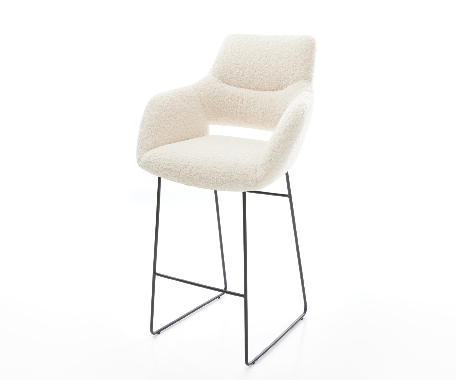 Barová stolička Yago-Flex teddy látka béžová kovová tenká podstava čierna vrecková pružina