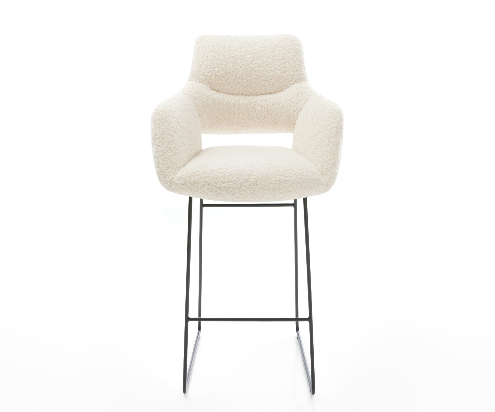 Barová stolička Yago-Flex teddy látka béžová kovová tenká podstava čierna vrecková pružina - Image 2