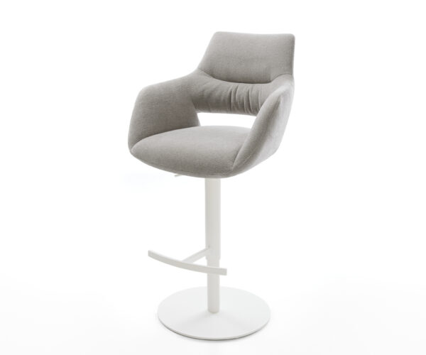 Barová stolička Yago-Flex texturovaná látka mäkký otočná podstava výškovo nastaviteľná kov biela vrecková pružina