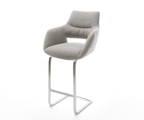 Barová stolička Yago-Flex texturovaná látka mäkký šedá konzolová podstava plochá nerezová oceľ strieborná vrecková pružina