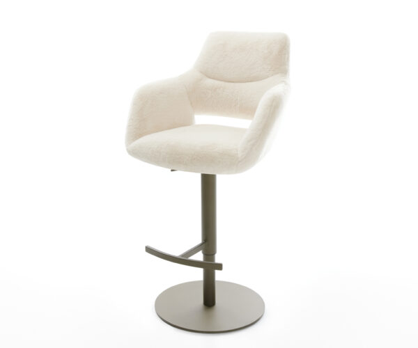 Barová stolička Yago-Flex plyšový manšester krémovo biela otočná podstava výškovo nastaviteľná kov titánová vrecková pružina