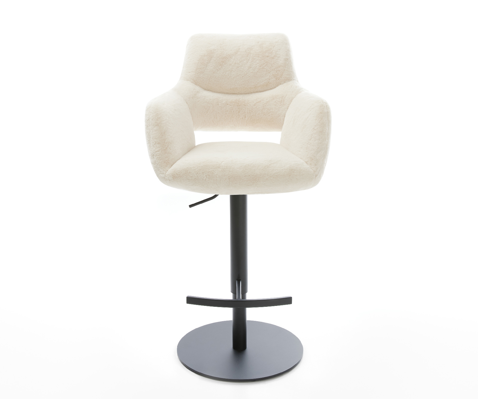 Barová stolička Yago-Flex plyšový manšester krémovo biela otočná podstava výškovo nastaviteľná kov čierna vrecková pružina - Image 2