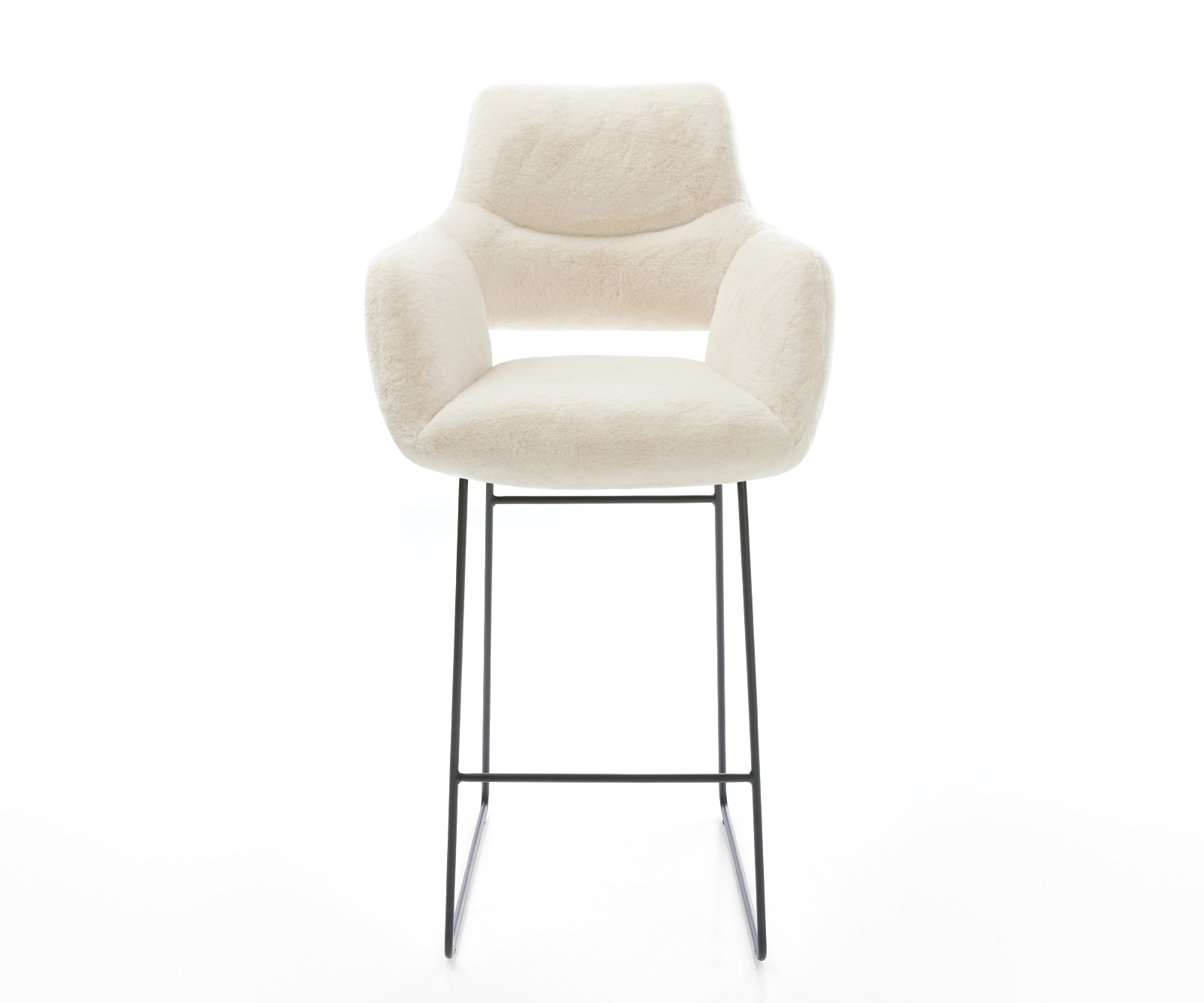 Barová stolička Yago-Flex plyšový manšester krémovo biela tenká podstava kov čierna vrecková pružina - Image 2