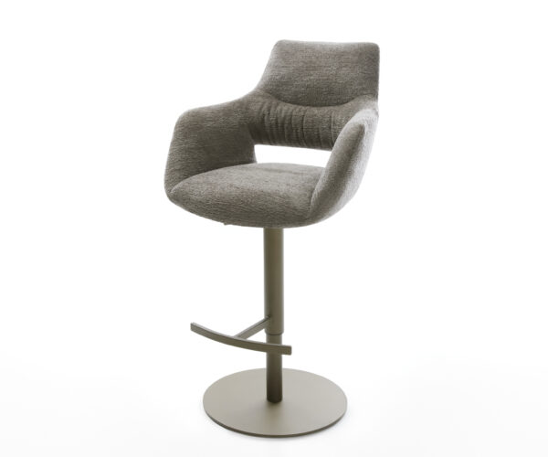 Barová stolička Yago-Flex bouclé mäkký tmavobéžová otočná podstava výškovo nastaviteľná kov titánová vrecková pružina