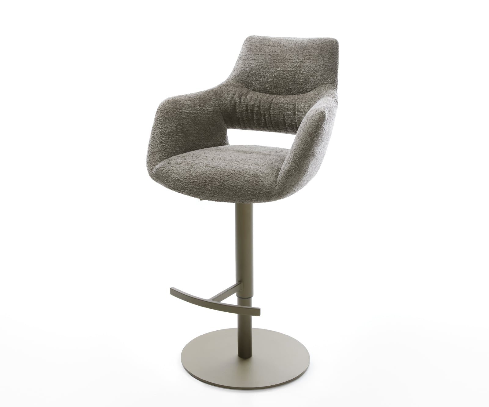 Barová stolička Yago-Flex bouclé mäkký tmavobéžová otočná podstava výškovo nastaviteľná kov titánová vrecková pružina