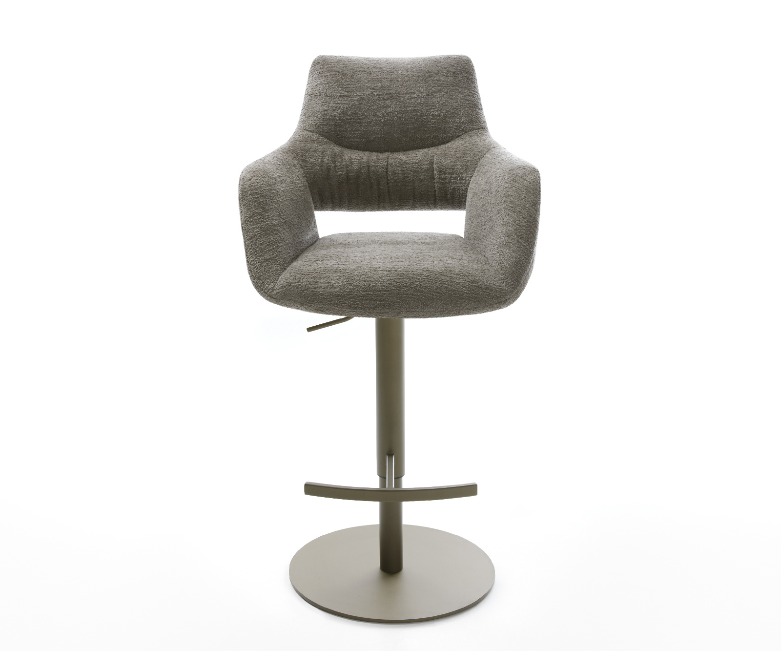 Barová stolička Yago-Flex bouclé mäkký tmavobéžová otočná podstava výškovo nastaviteľná kov titánová vrecková pružina - Image 2