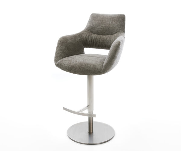 Barová stolička Yago-Flex bouclé mäkký tmavobéžová otočná podstava výškovo nastaviteľná nerezová oceľ strieborno sivá vrecková pružina