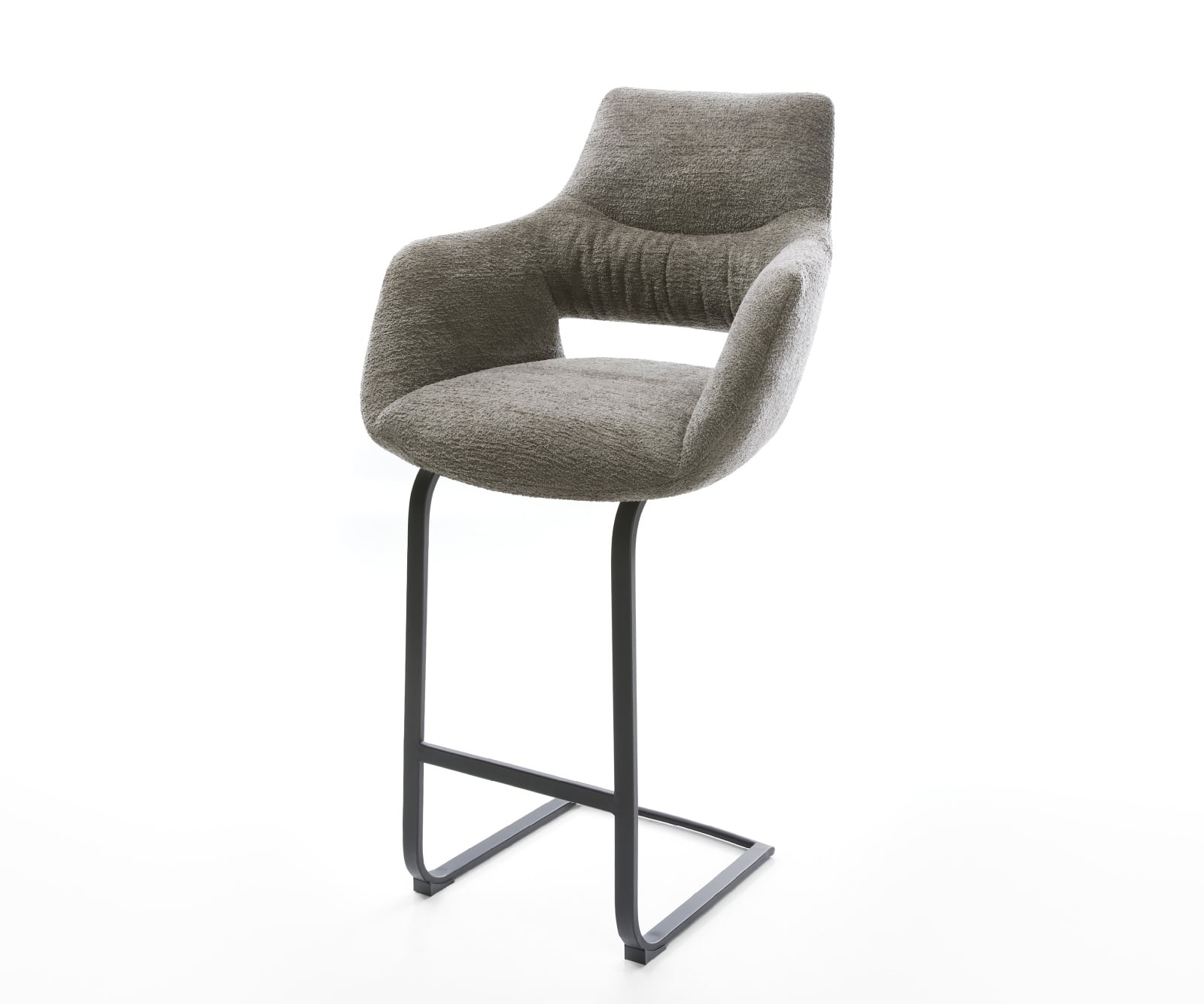 Barová stolička Yago-Flex bouclé mäkký tmavobéžová konzolová podstava plochý kov čierna vrecková pružina