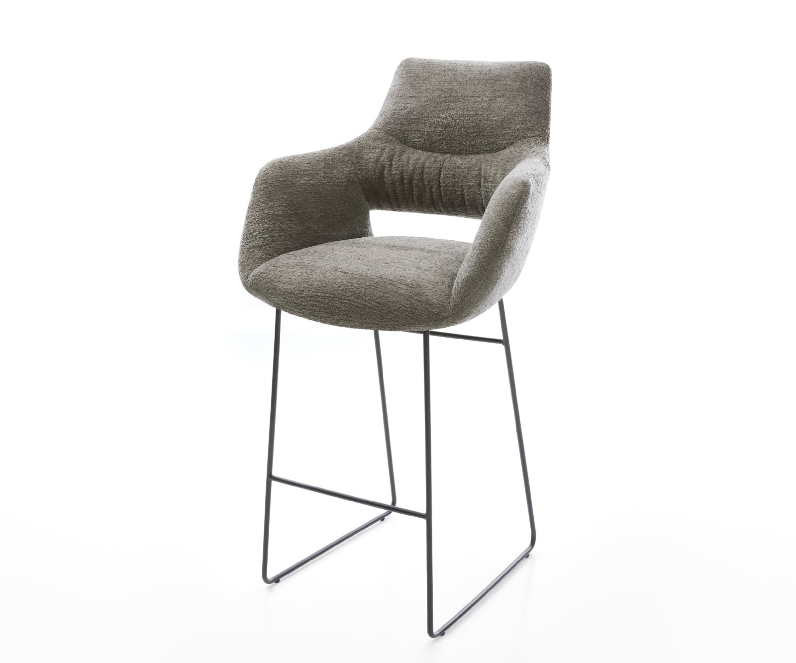 Barová stolička Yago-Flex bouclé mäkký tmavobéžová tenká podstava kov čierna vrecková pružina