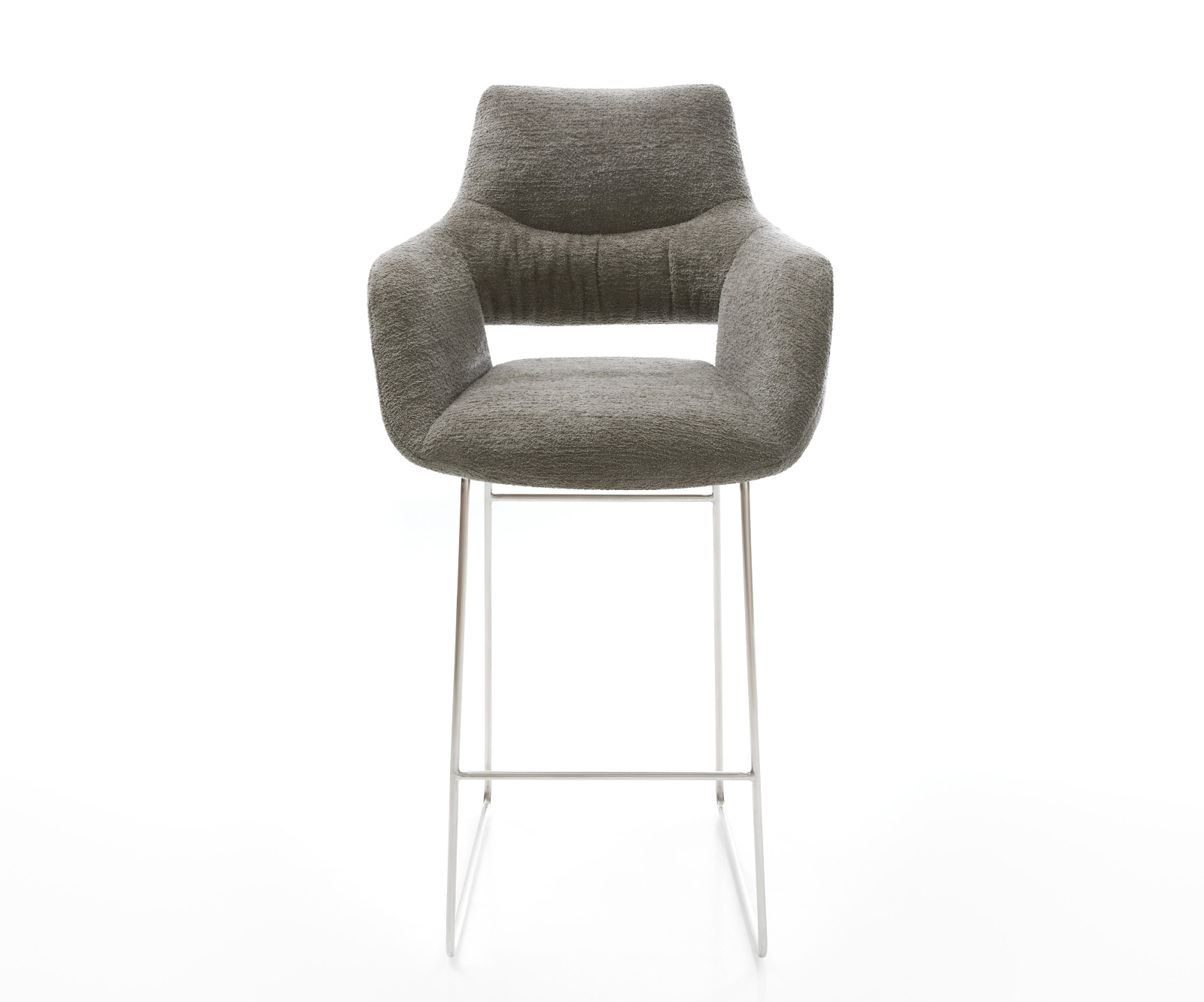 Barová stolička Yago-Flex bouclé mäkký tmavobéžová tenká podstava nerezová oceľ strieborno sivá vrecková pružina - Image 2