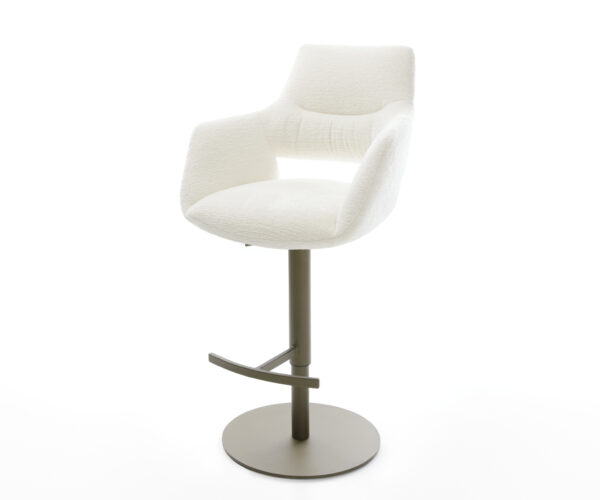 Barová stolička Yago-Flex bouclé mäkký béžová otočná podstava výškovo nastaviteľná kov titánová vrecková pružina