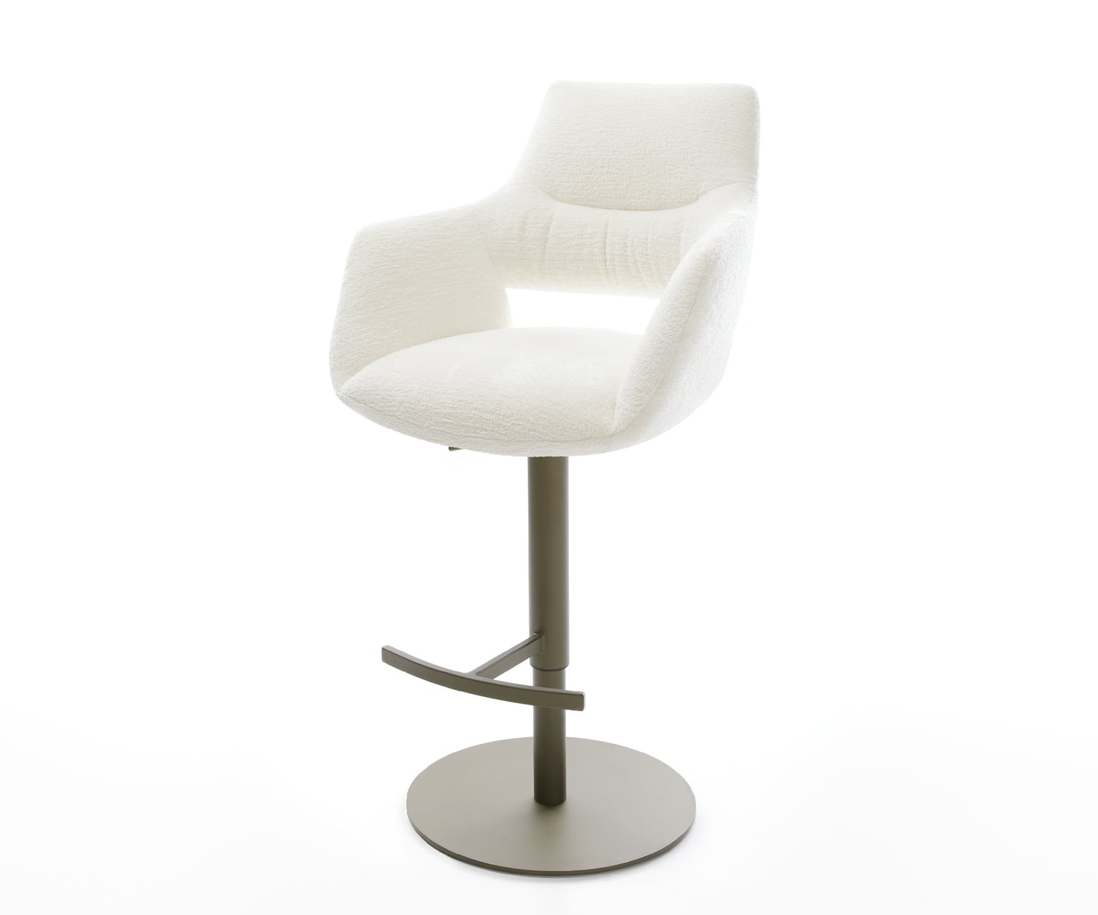 Barová stolička Yago-Flex bouclé mäkký béžová otočná podstava výškovo nastaviteľná kov titánová vrecková pružina