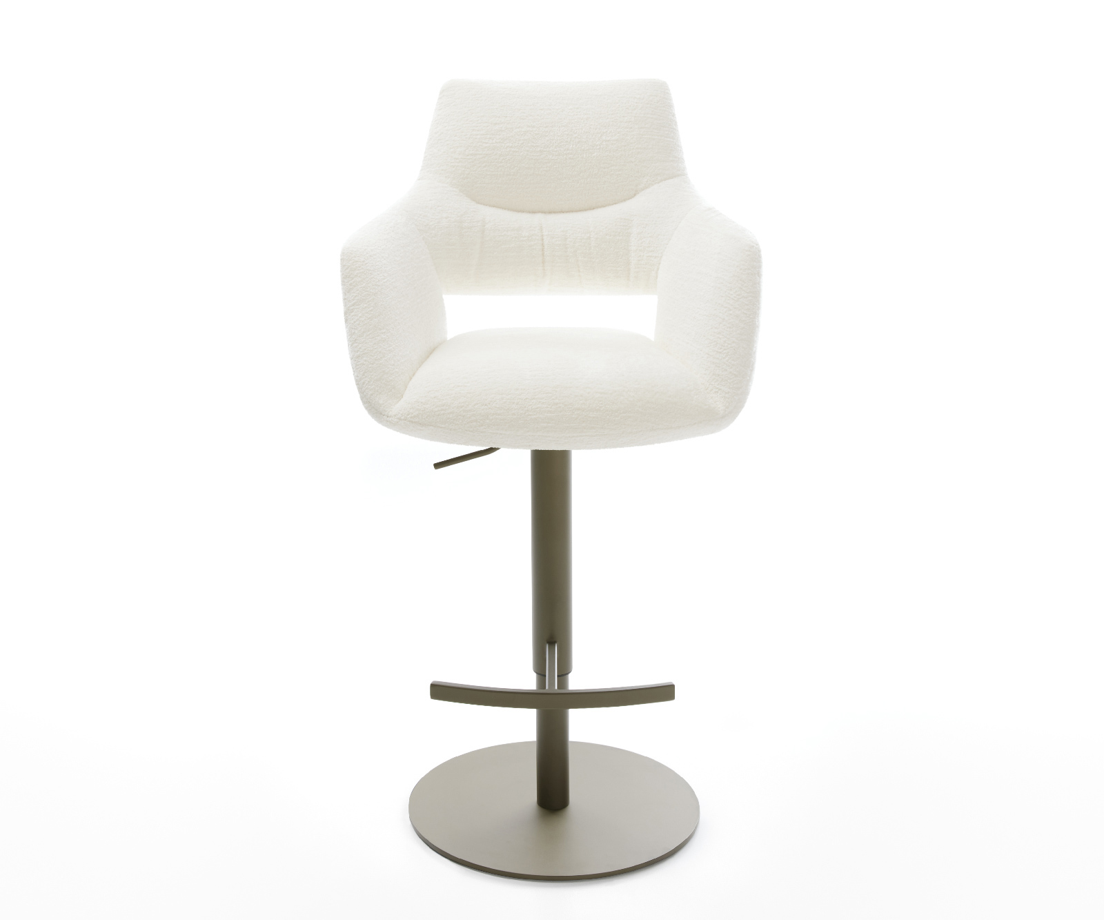 Barová stolička Yago-Flex bouclé mäkký béžová otočná podstava výškovo nastaviteľná kov titánová vrecková pružina - Image 2