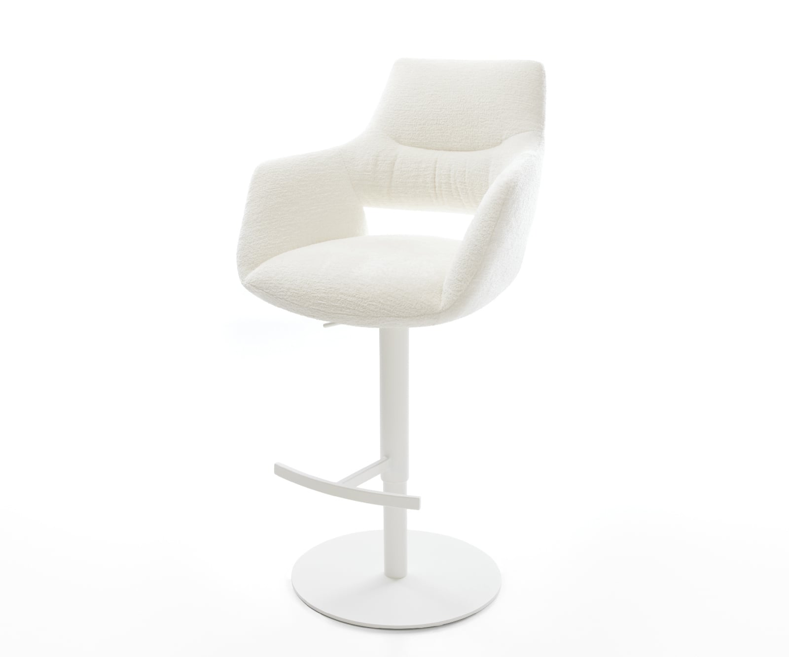 Barová stolička Yago-Flex bouclé mäkký béžová otočná podstava výškovo nastaviteľná kov biela vrecková pružina