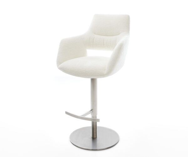 Barová stolička Yago-Flex bouclé mäkký béžová otočná podstava výškovo nastaviteľná nerezová oceľ strieborno sivá vrecková pružina