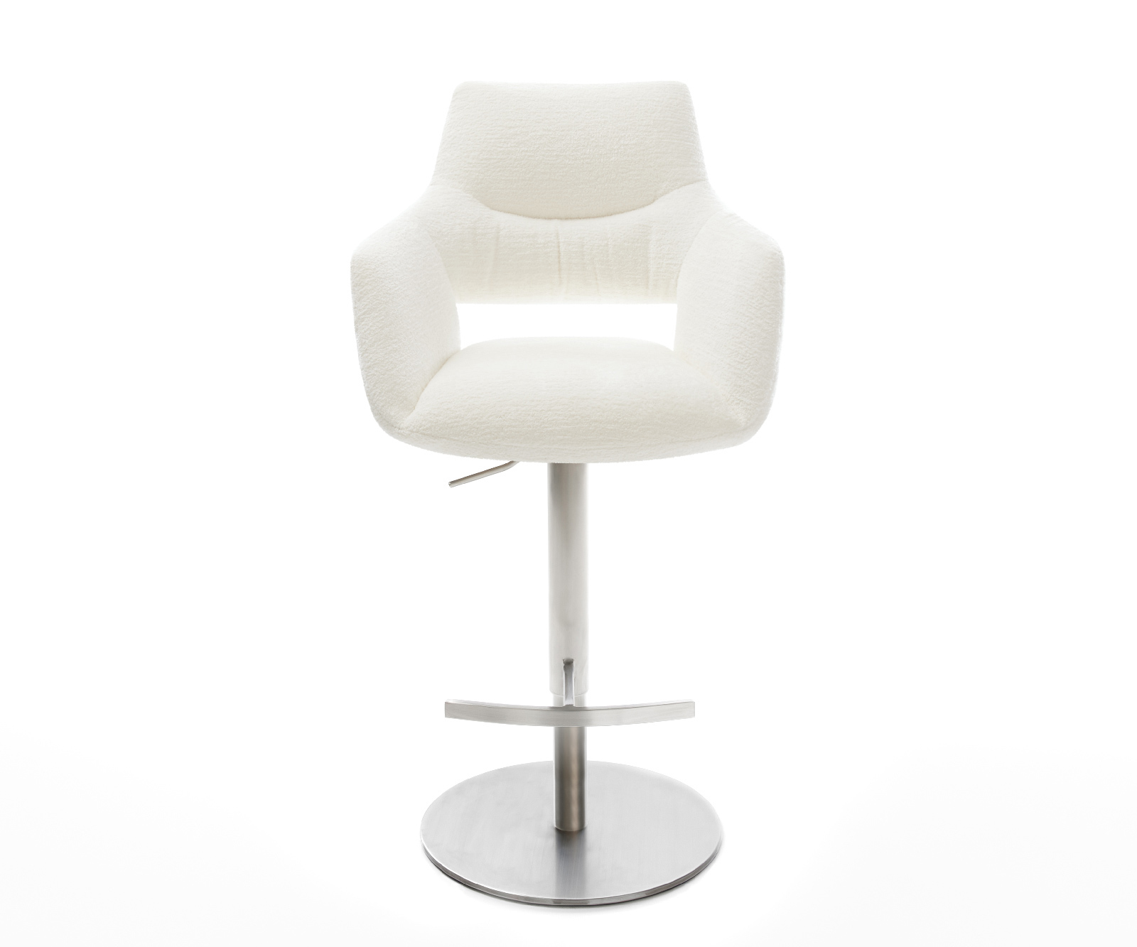 Barová stolička Yago-Flex bouclé mäkký béžová otočná podstava výškovo nastaviteľná nerezová oceľ strieborno sivá vrecková pružina - Image 2