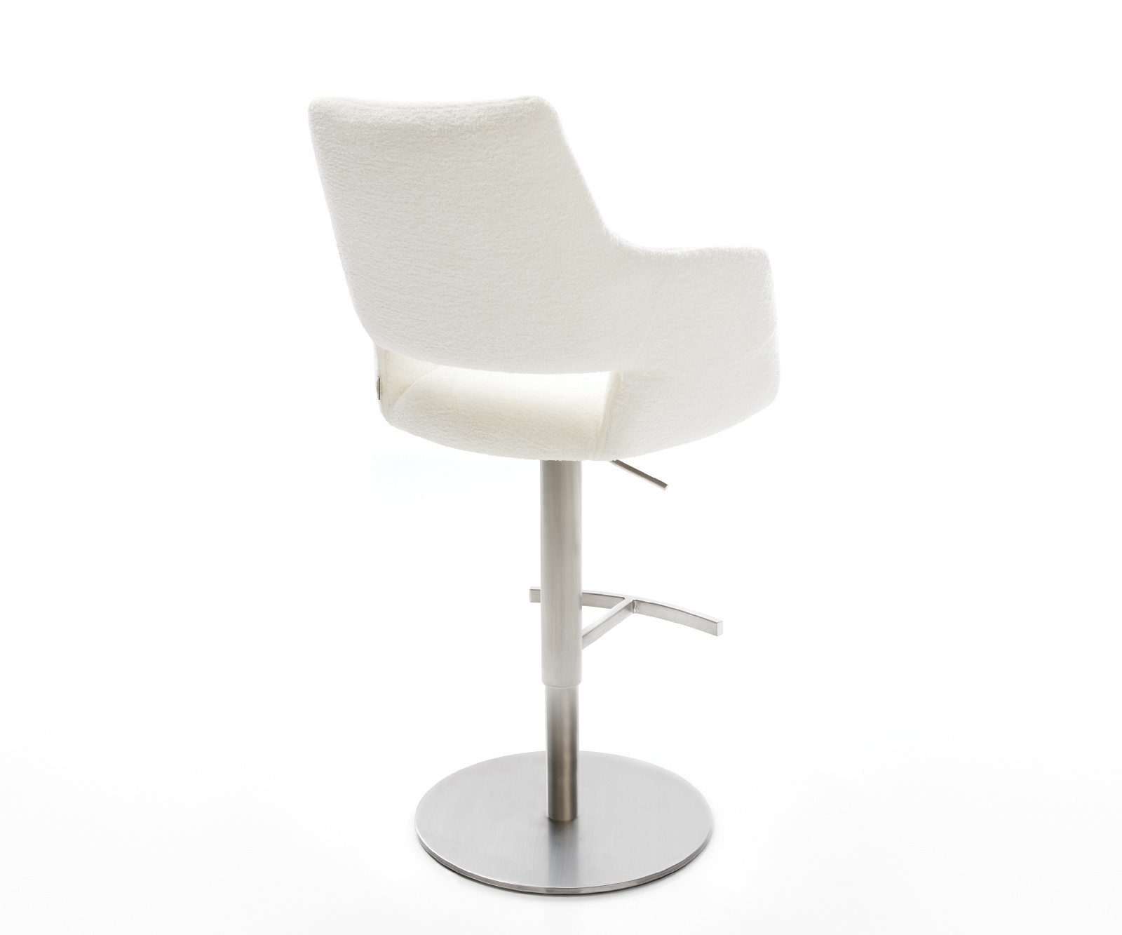 Barová stolička Yago-Flex bouclé mäkký béžová otočná podstava výškovo nastaviteľná nerezová oceľ strieborno sivá vrecková pružina - Image 5