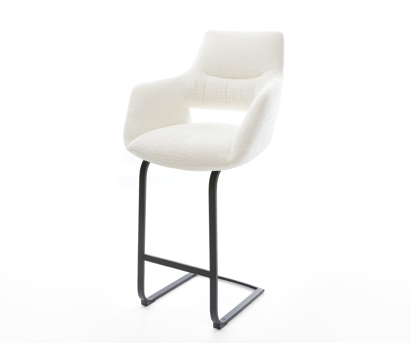 Barová stolička Yago-Flex bouclé mäkký béžová konzolová podstava plochý kov čierna vrecková pružina