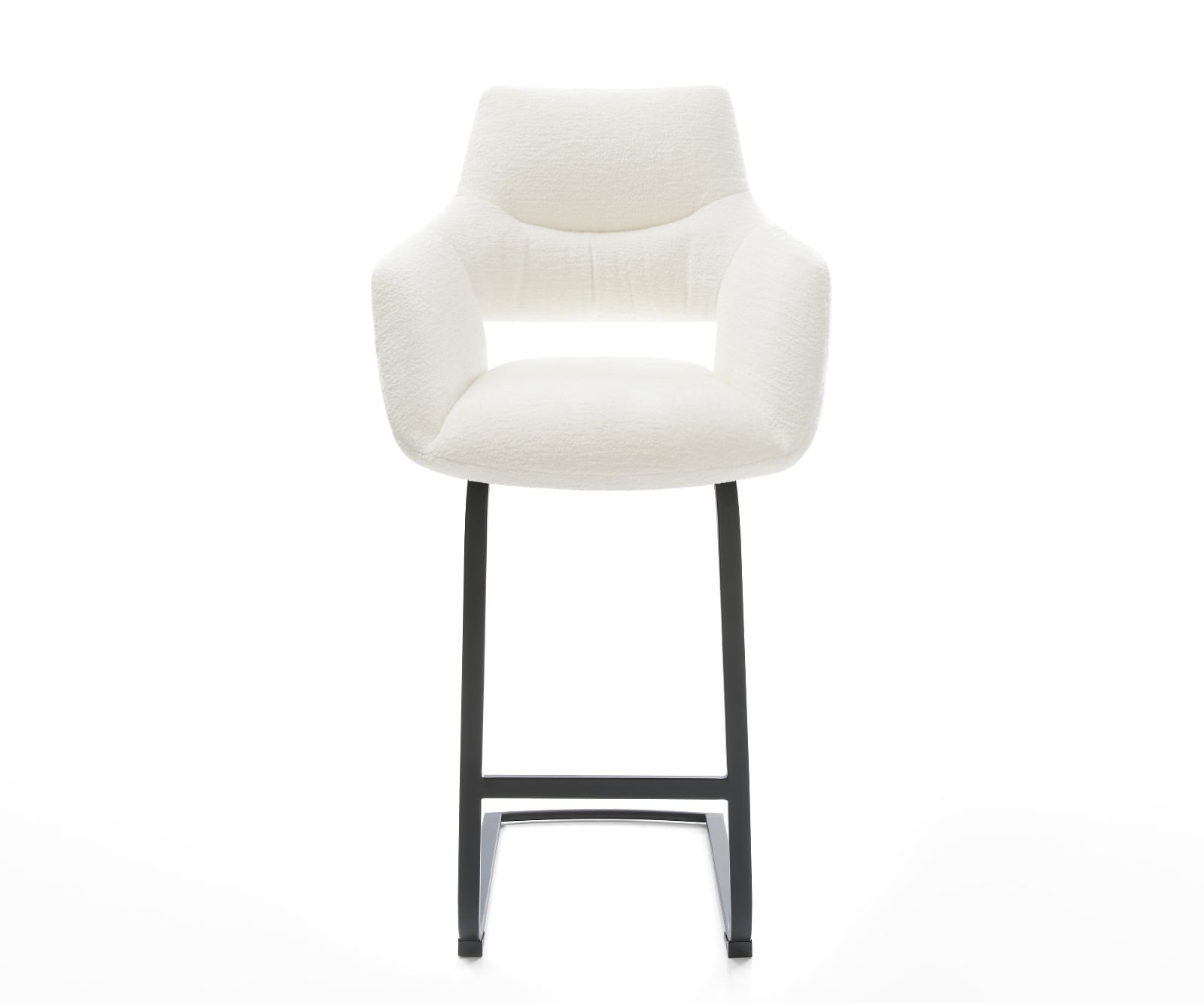 Barová stolička Yago-Flex bouclé mäkký béžová konzolová podstava plochý kov čierna vrecková pružina - Image 2