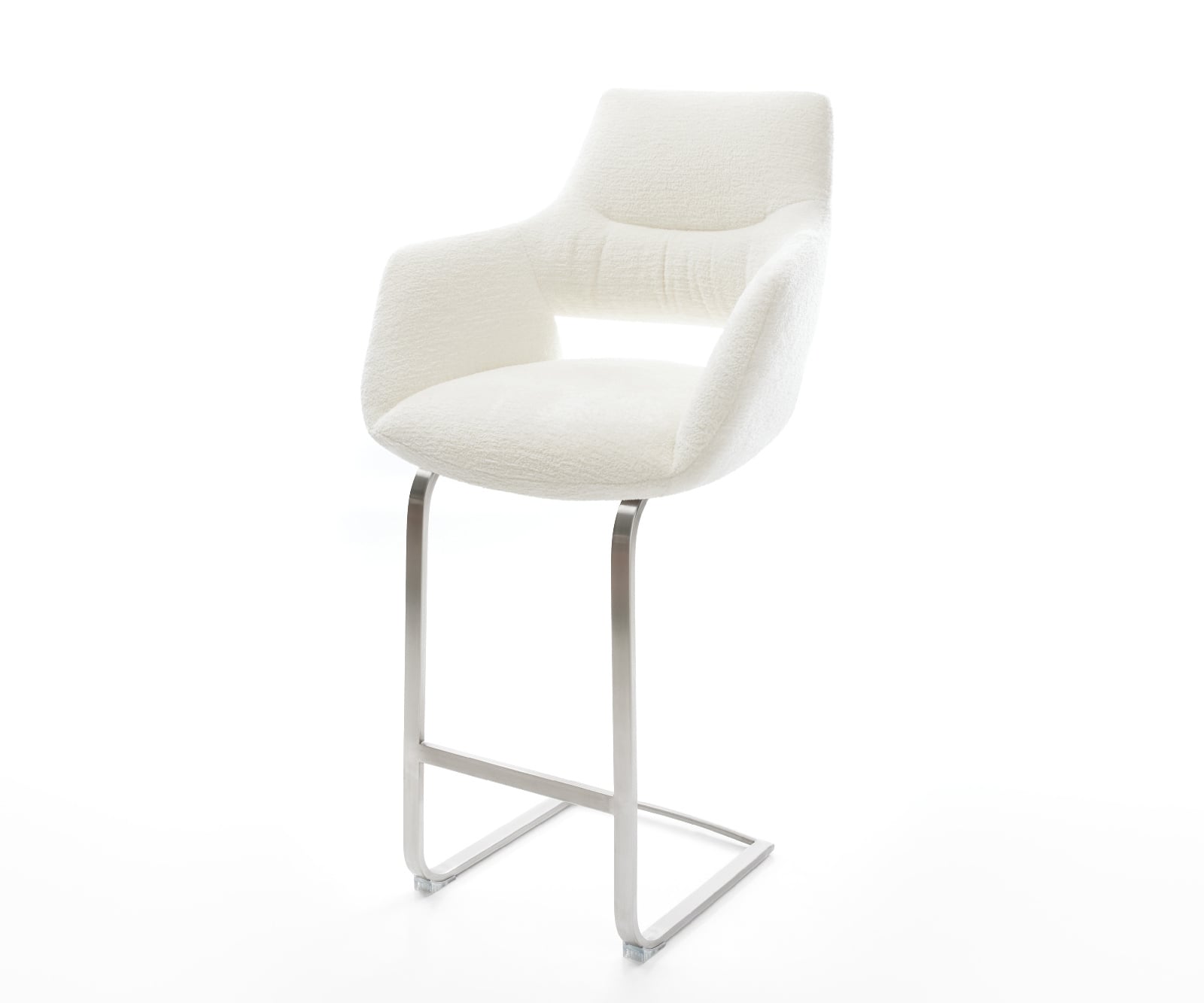 Barová stolička Yago-Flex bouclé mäkký béžová konzolová podstava plochá nerezová oceľ strieborno sivá vrecková pružina