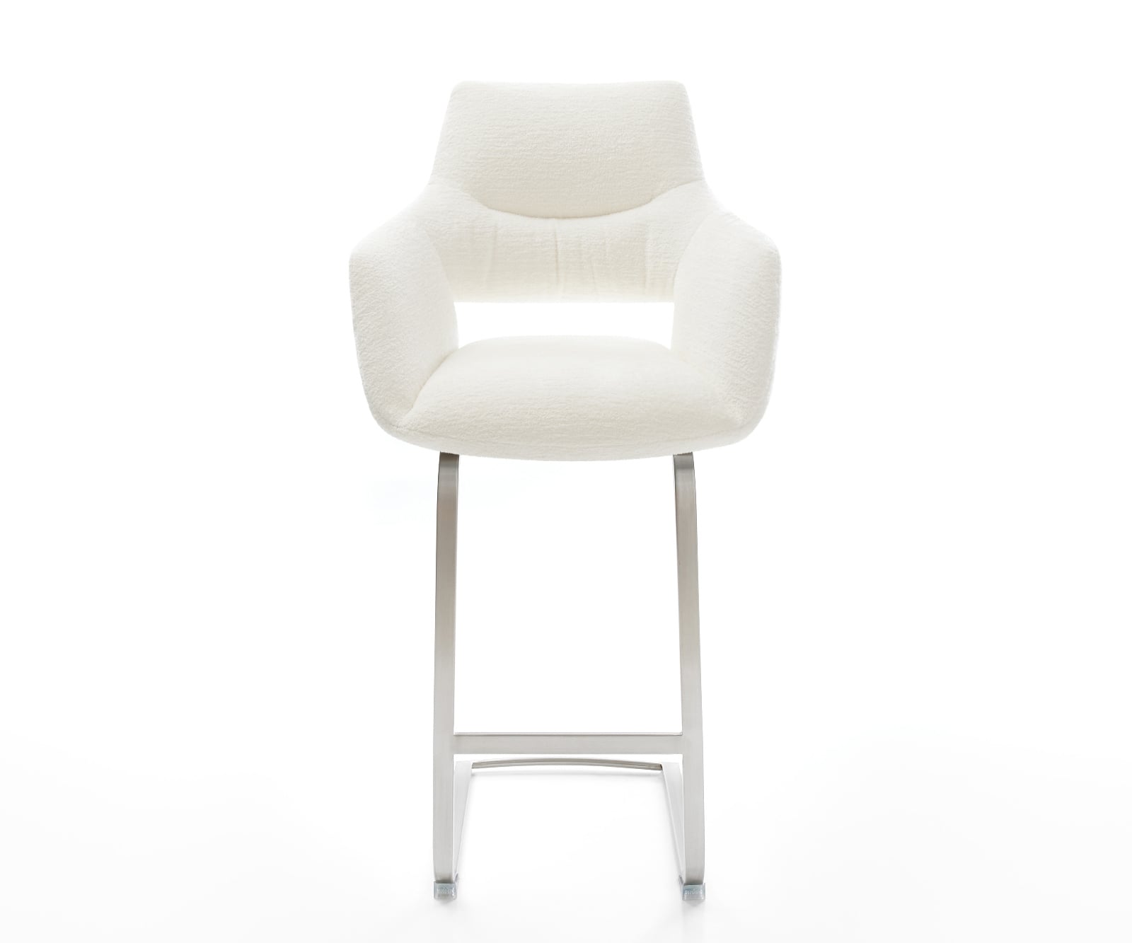Barová stolička Yago-Flex bouclé mäkký béžová konzolová podstava plochá nerezová oceľ strieborno sivá vrecková pružina - Image 2