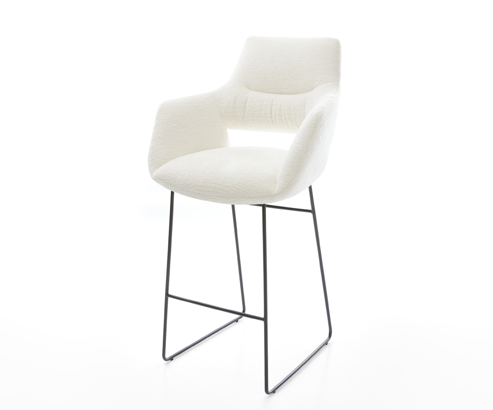 Barová stolička Yago-Flex bouclé mäkký béžová tenká kovová podstava čierna vrecková pružina