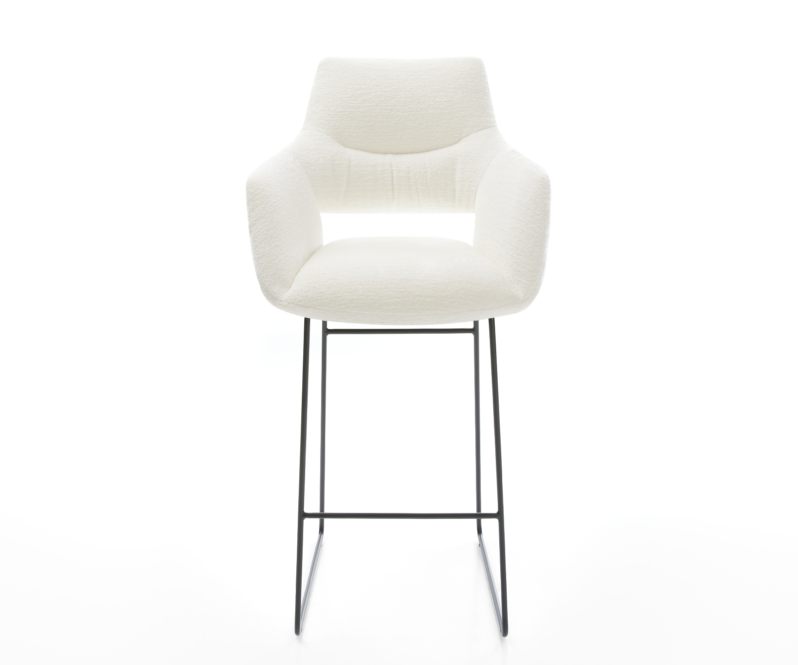 Barová stolička Yago-Flex bouclé mäkký béžová tenká kovová podstava čierna vrecková pružina - Image 2