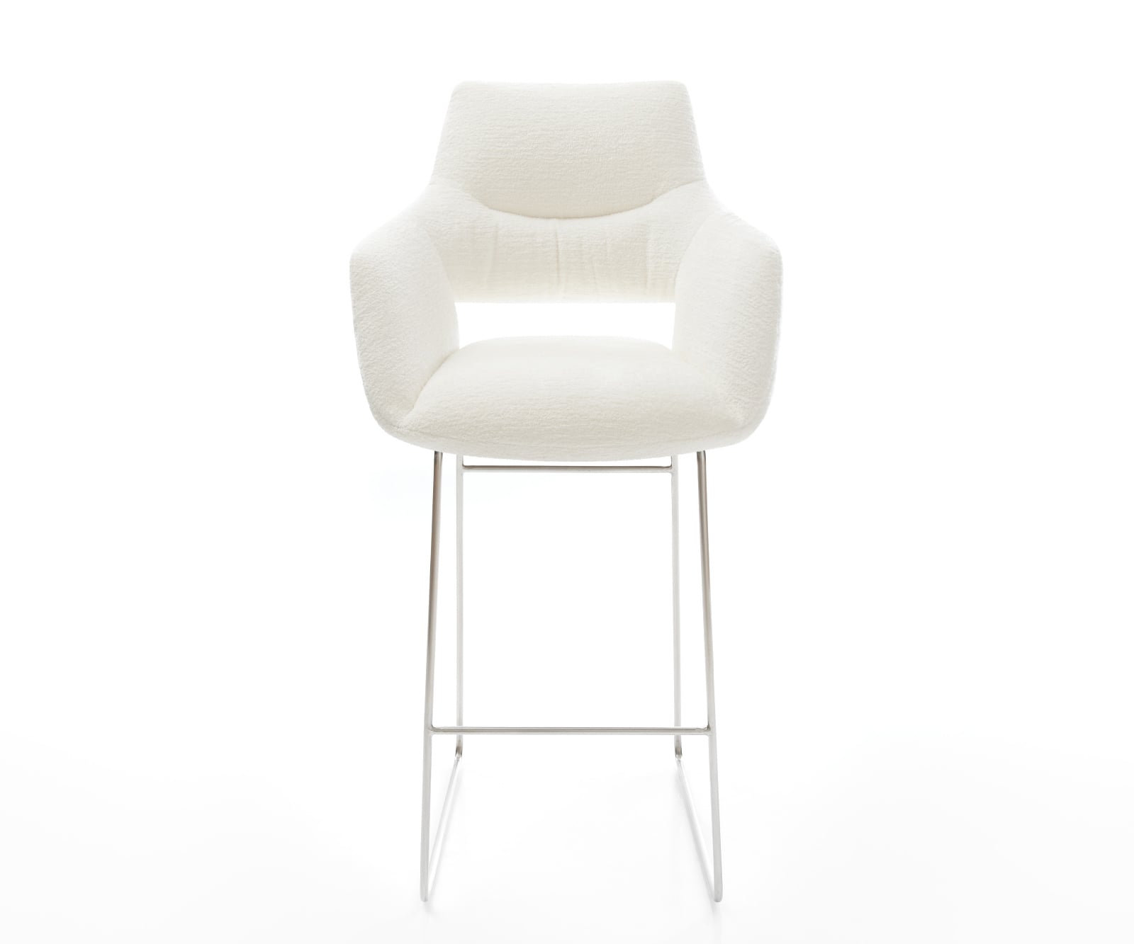 Barová stolička Yago-Flex bouclé mäkký béžová tenká podstava nerezová oceľ strieborno sivá vrecková pružina - Image 2