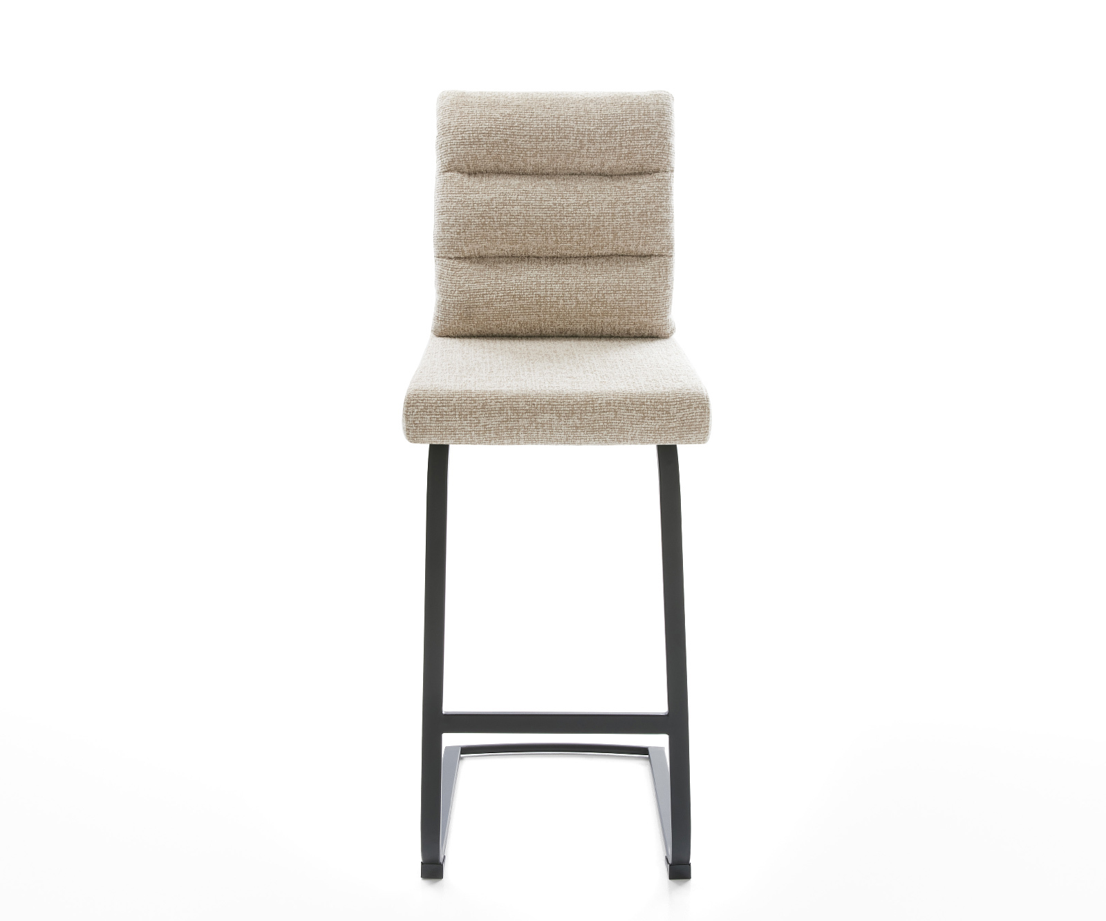 Barová stolička Pela-Flex tkanina mäkká béžová konzolová podstava plochý kov čierna - Image 2